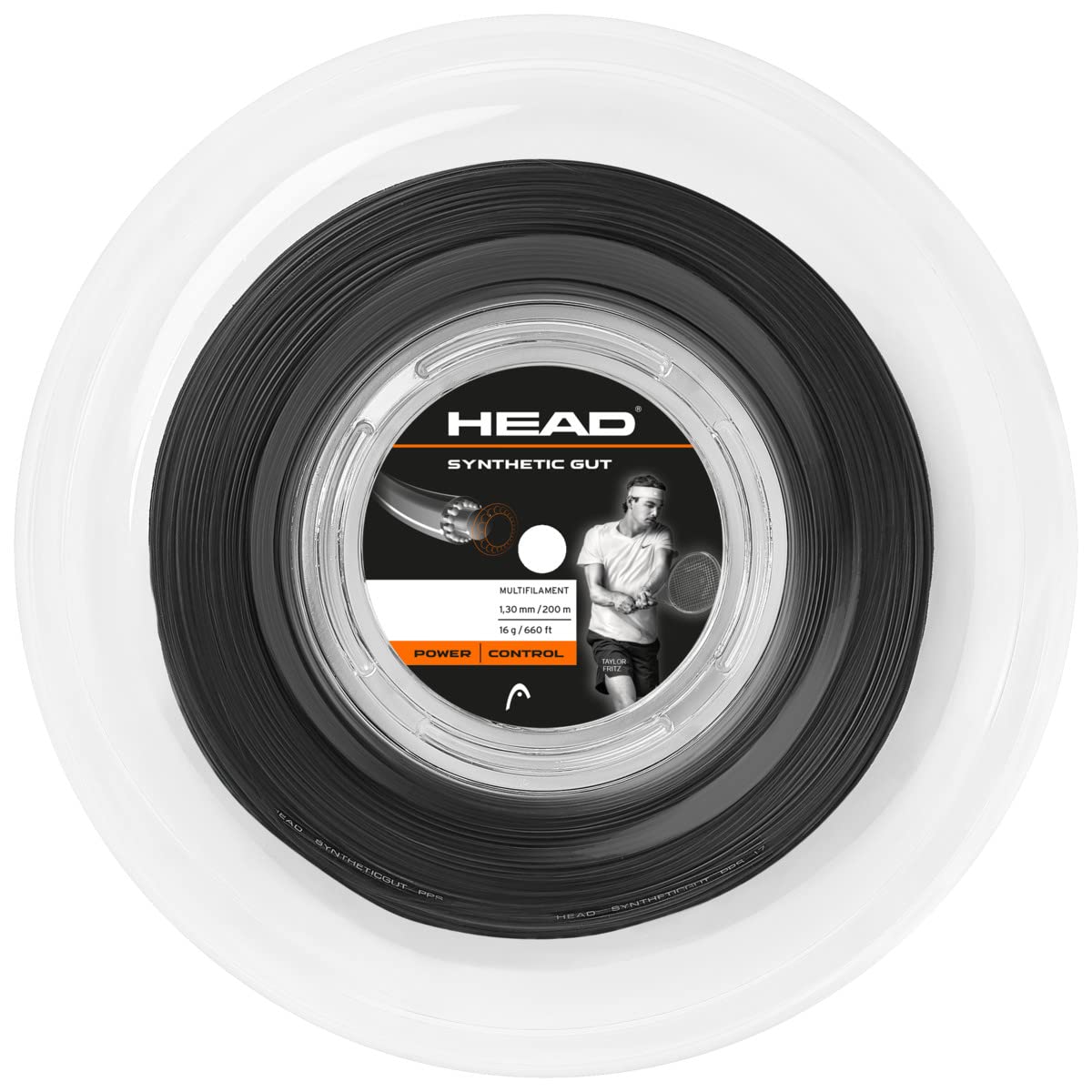 HEAD Synthetic Gut Tennis String 200m Reel, 16 Gauge, Black,