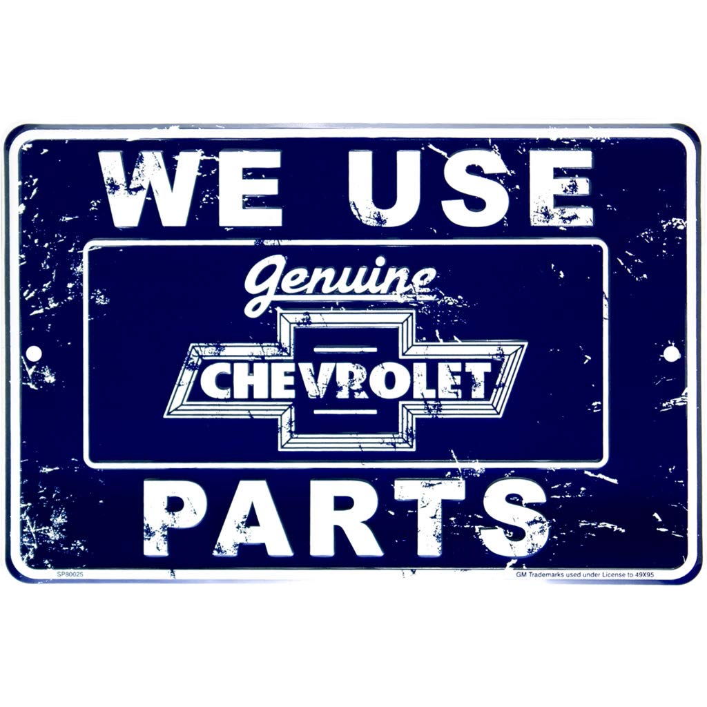 HangTime Chevrolet Genuine Parts Garage Sign, 8 by 12 Inches, Vintage Chevy Automotive Metal Wall Art, Cool Stuff for Your Room