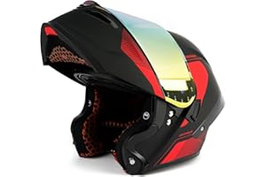 ORTHRUS DOT Approved OTS Flip-Up Dual Visor Motorcycle Full Face Helmet with LED Spoiler