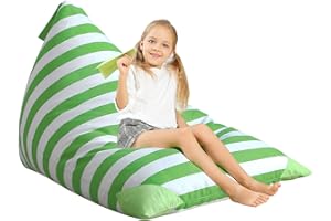 Aubliss Stuffed Animal Storage Bean Bag Chairs Cover, 50"x 35" Extra Large Bean Bags Chair for Kids & Adults, Beanbag Toy Storage for Boys Girls - Premium Cotton Canvas Green Stripe