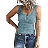 KINLONSAIR Women's Sleeveless Henley Tank Tops Ribbed V Neck Button Down T Shirts Summer Slim Fit Tee Tops