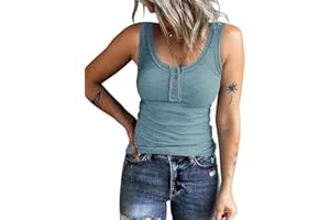 KINLONSAIR Women's Sleeveless Henley Tank Tops Ribbed V Neck Button Down T Shirts Summer Slim Fit Tee Tops
