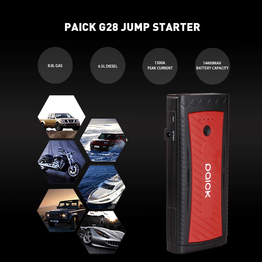 Paick Car Jump Starter 1300A Peak 3rd Generation QDSP Quick Discharge Start Power 12V Battery Booster (up to 8.0L Gas, 6.5L Diesel Engine)