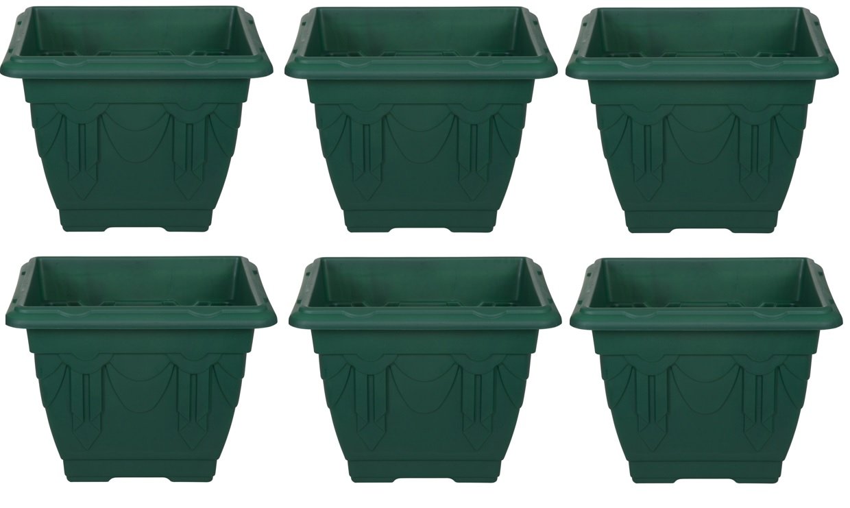 Whitefurze 22cm Square Planter Plant Pot Green SET OF 6