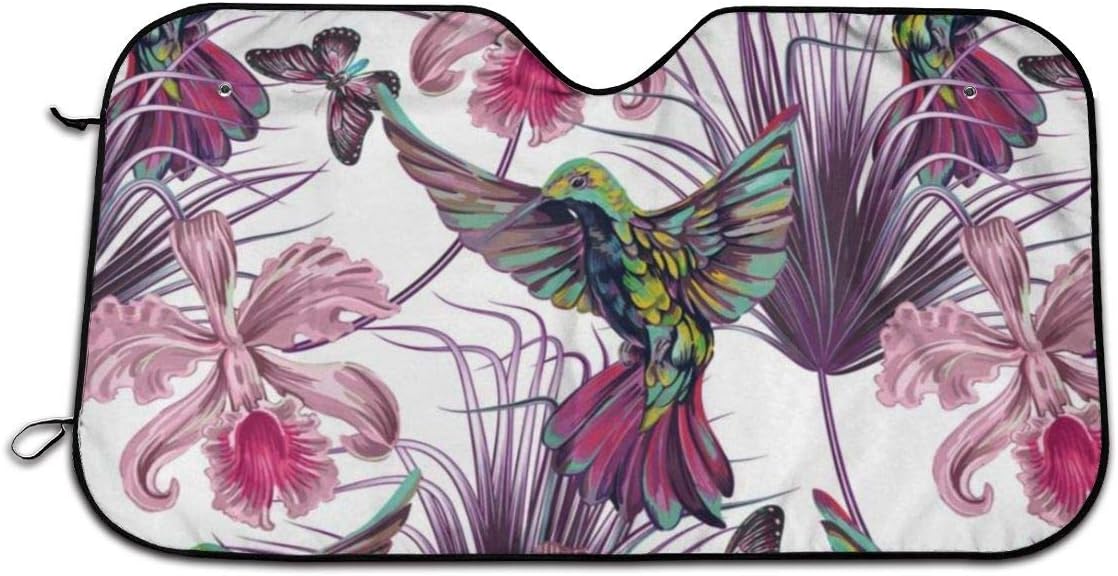 TianHeYue Hummingbirds with Palm Tropical Leaves Flowers Car Windshield Sun Shade Keep Your Vehicle Cool UV Sun and Heat Reflector Universal Fit 130x70 cm