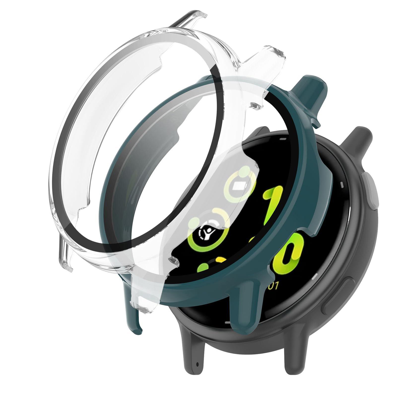 KZIOACSH Case with Screen Protector for Garmin Vivoactive 5,2 Pack Ultra Slim Full Coverage Hard PC Proctective Case Lightweight Shockproof Anti-Scratch Bumper Cover with Tempered Glass,Clear+Green