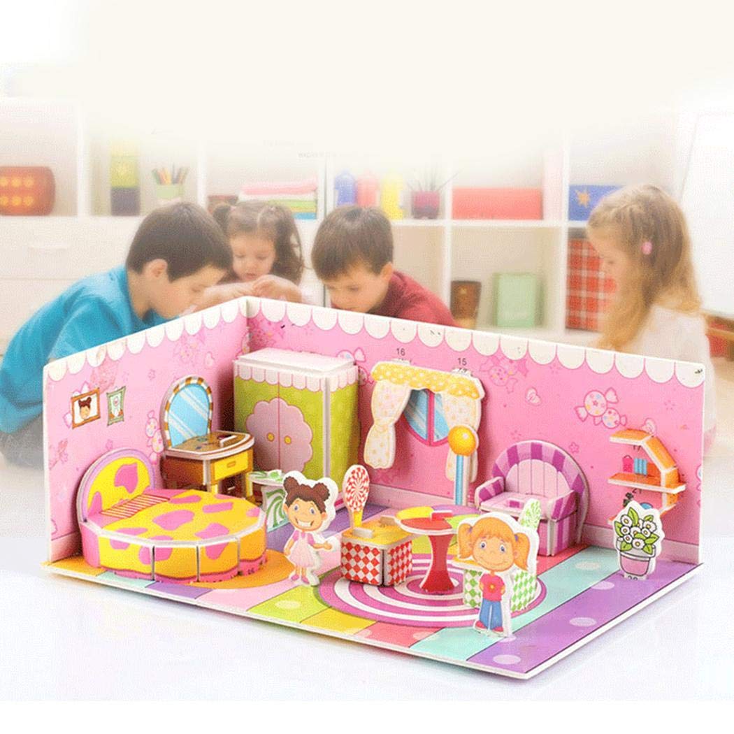 lazinem Kids 3D Puzzle Paper DIY Fun Board Early Learning Architectural House Gift for Boys Girls Children Child 3-D Puzzles