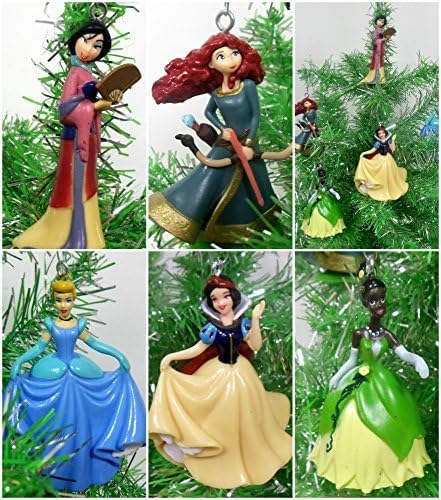 Princess 5 Piece Christmas Tree Ornament Set Featuring Princess Tiana, Cinderella, Snow White, Merida and Mulan