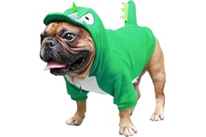 iChoue I am a French Bulldog Dog Dinosaur Costumes Clothes Sweater Cute Funny for Small Dogs Cold Weather Winter Coats Hoodies Frenchie English Pug Pitbull Corgi Puppy - Green/Medium