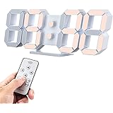 3D Led Clock Alarm Clock Desk Wall Clock 9.7 Inch 12/24 Hr Timer with Remote Control 30,000Hrs Led Life Temperature Nightligh