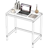HMYHUM Acrylic Computer Desk, 32 Inch Clear Office Desk for Small Spaces, Study, Writing, Vanity Table with Cylindrical Legs,