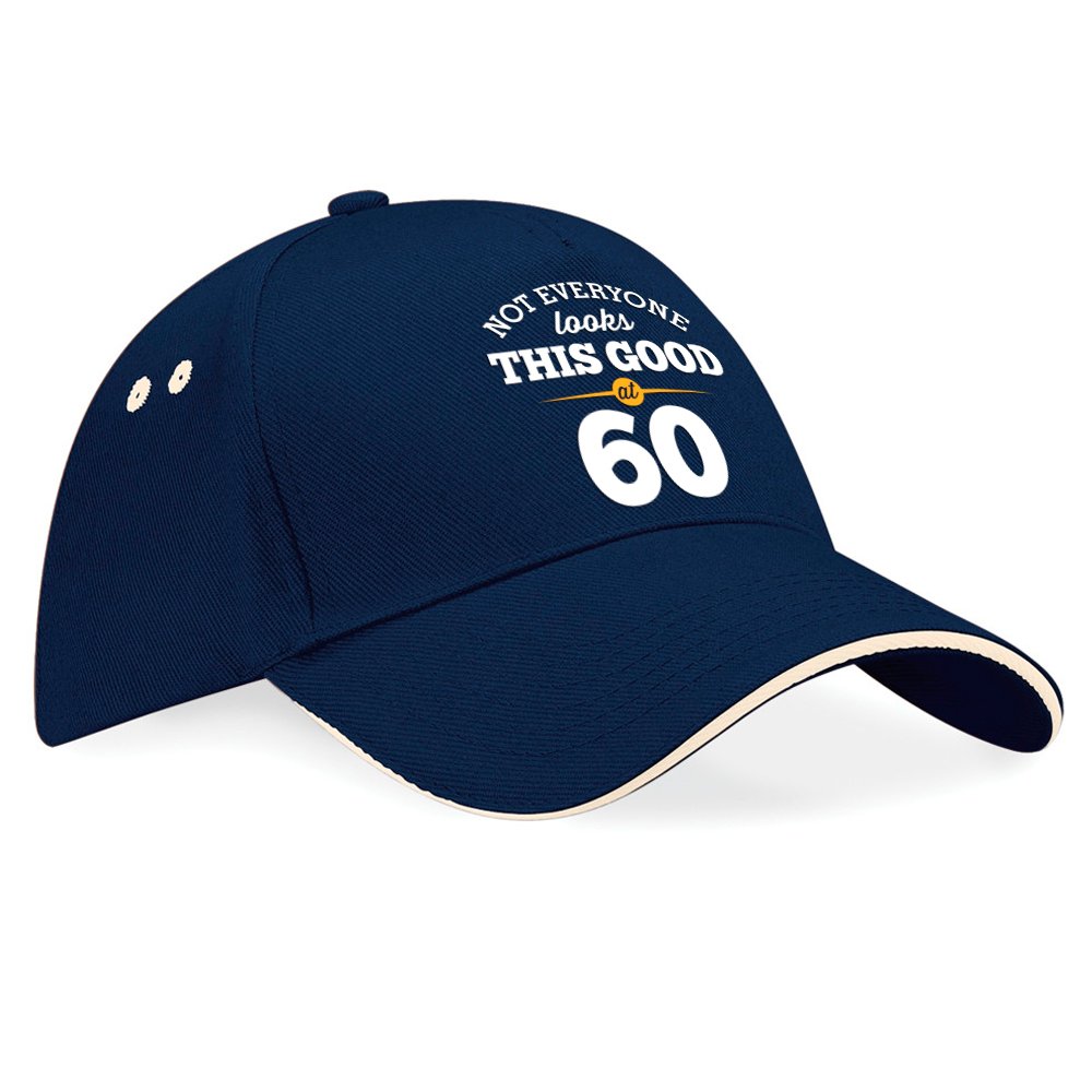 D Design Invent Print! 60th Birthday Gifts for Men Women Hat Baseball Cap Keepsake Present Gift Idea (Navy (Putty Trim))