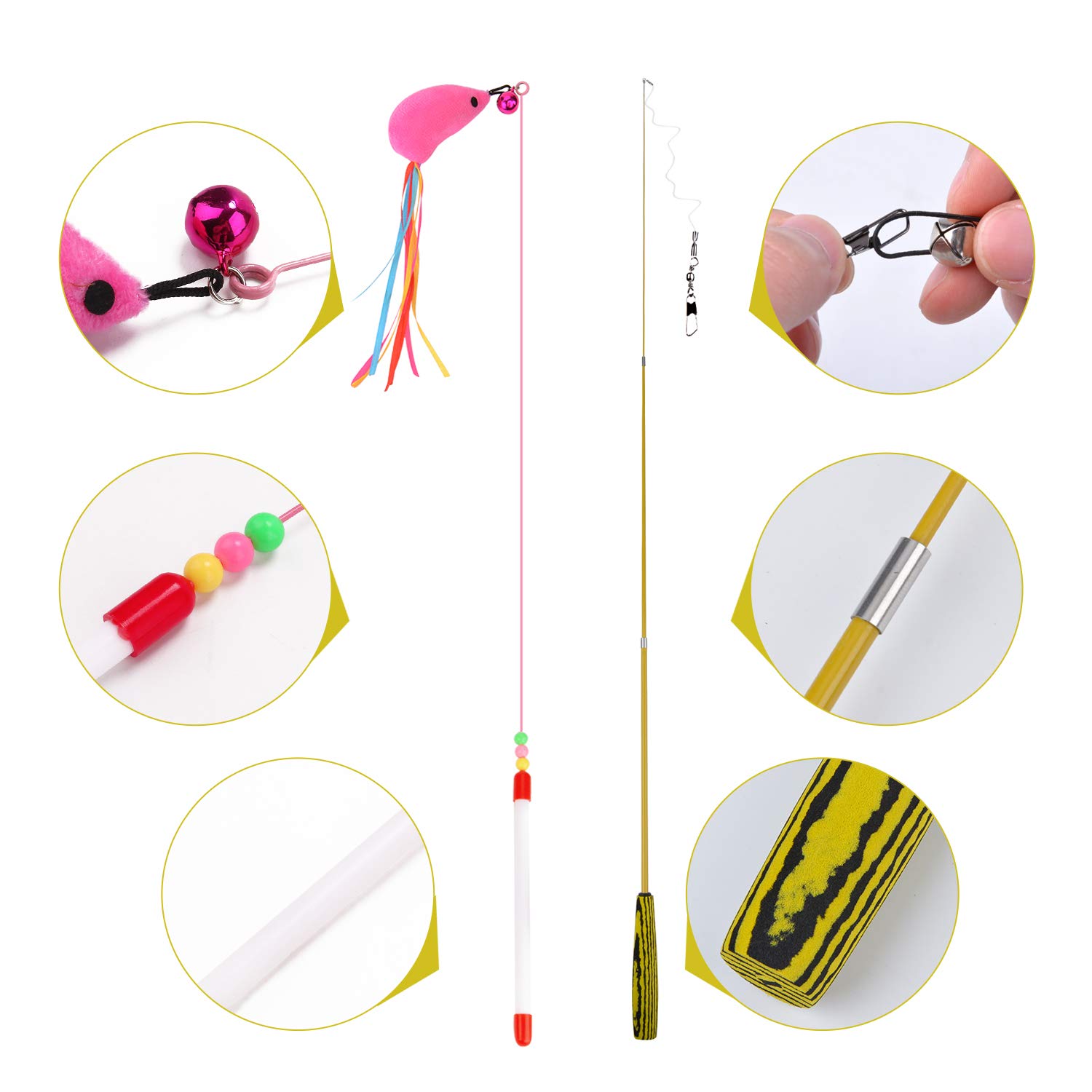 Legendog Cat Teaser Wand, Cat Wand Toy With Natural 9 Assorted Feather Teaser With Bell Refills, Interactive Cat Feather Toys For Kitten, Fun Exerciser Playing Feather Cat Toys