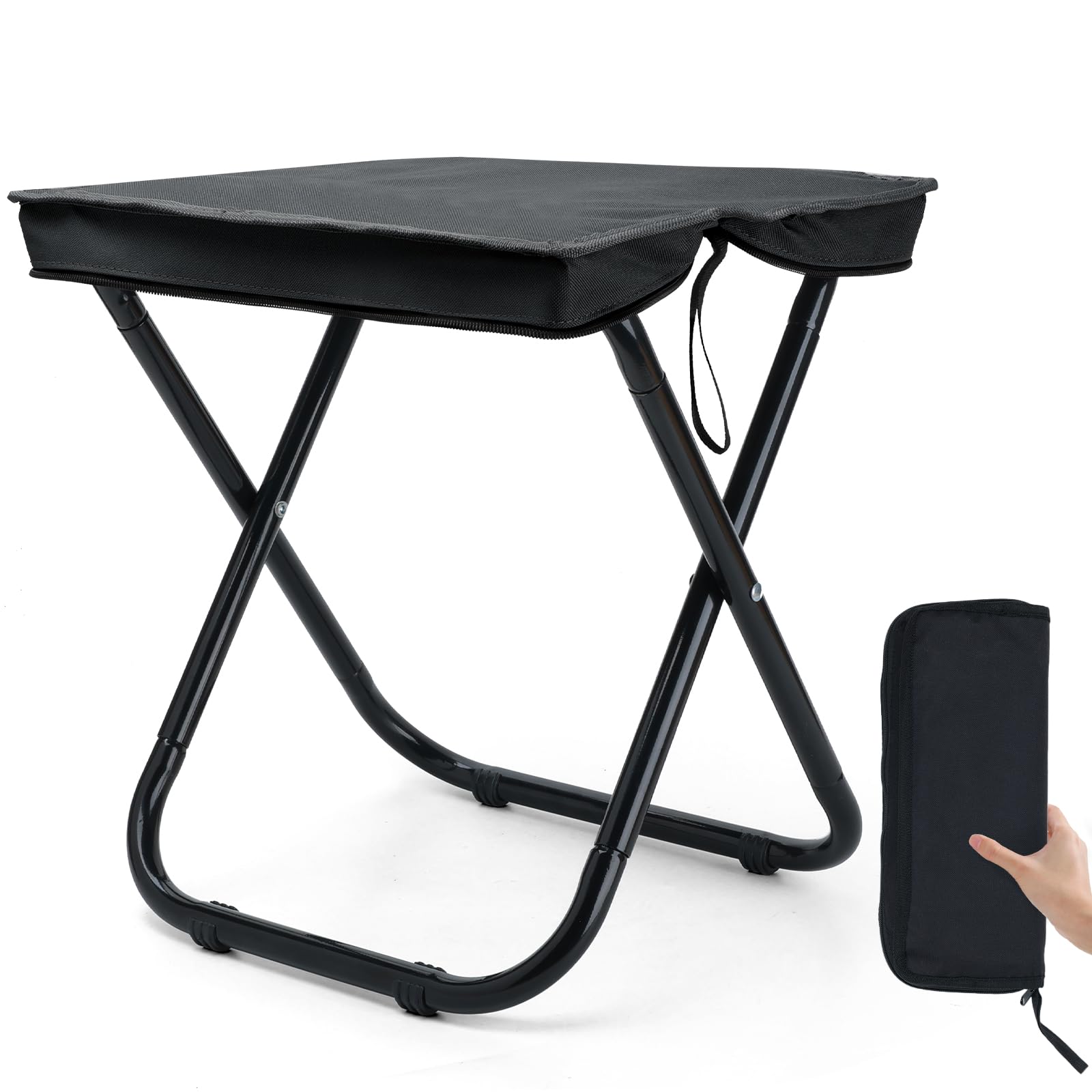 Outplea 40cm (H) Large Collapsible Camping Stool, Outdoor Folding Backpack Stool for Adults, Lightweight Portable Fishing Seat, Black