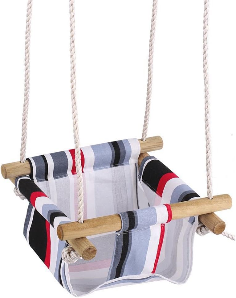 Baby Canvas Swing Hanging Chair Wooden Swinging Rocking Chair,Black