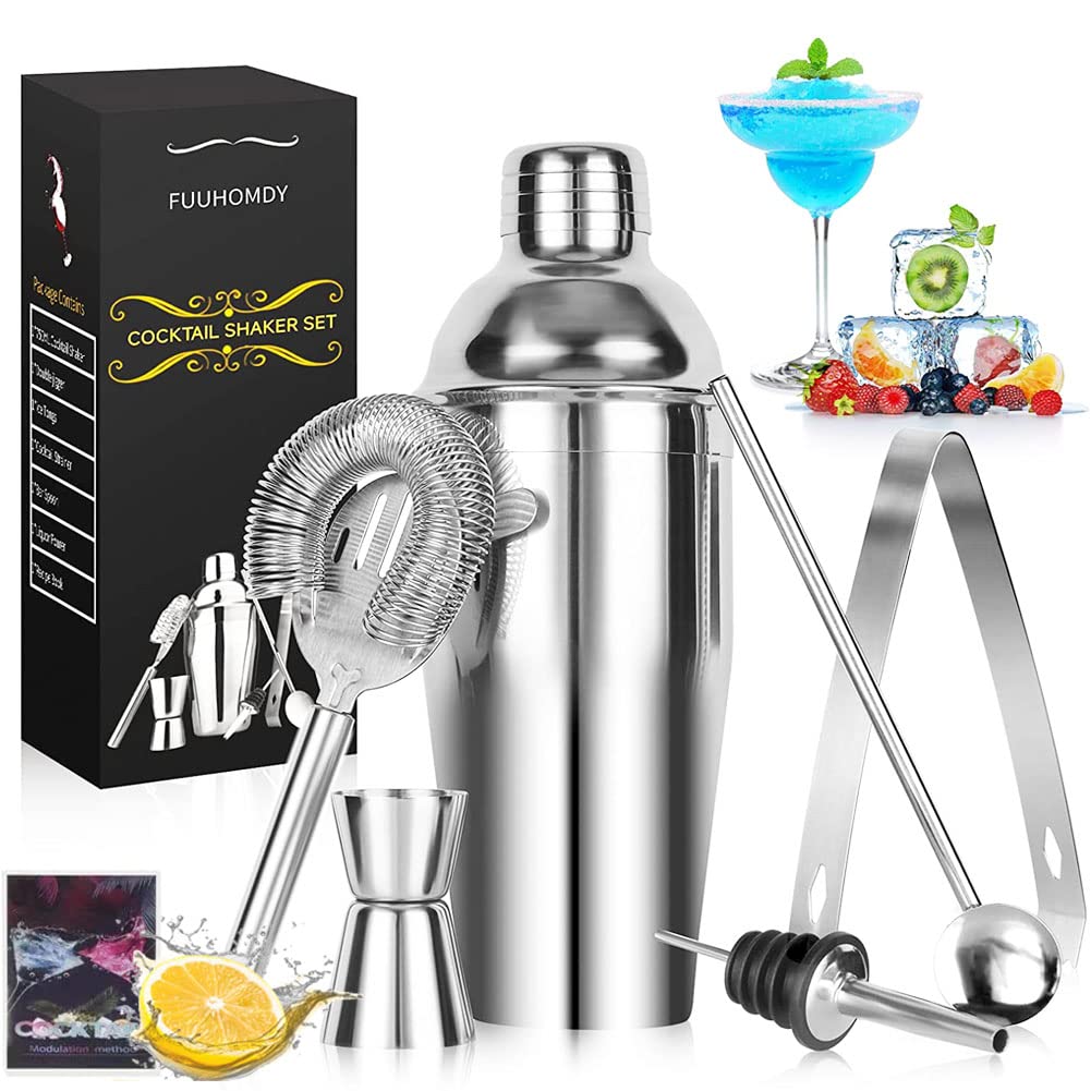 Cocktail Making Set,Cocktail Shaker Set 6 Pieces 750ml Capacity with Bar Accessories and Recipes Made of Food Grade Stainless Steel 304 Great for Home and Bar Use or As a Gift