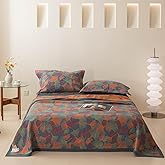 Purefair 100% Cotton Muslin Blanket Jacquard Navy Floral Ginkgo Leaves Quilt, Soft Bed Cover 3 Layers Lightweight Breathable Gauzy Reversible Bedspread Coverlet Bedding, King(98"x94"), No Pillow Sham
