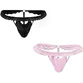 Pructi Men's G-String Sissy Gay Bikini Briefs Sexy Lace Thongs T Back Bulge Pouch Panties Ultra Thong Underwear