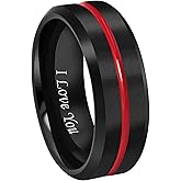 CROWNAL 6mm 8mm 10mm Thin Red Groove Black Brushed Tungsten Carbide Wedding Band Ring Comfort Fit Engraved I Love You Size 5 To 17