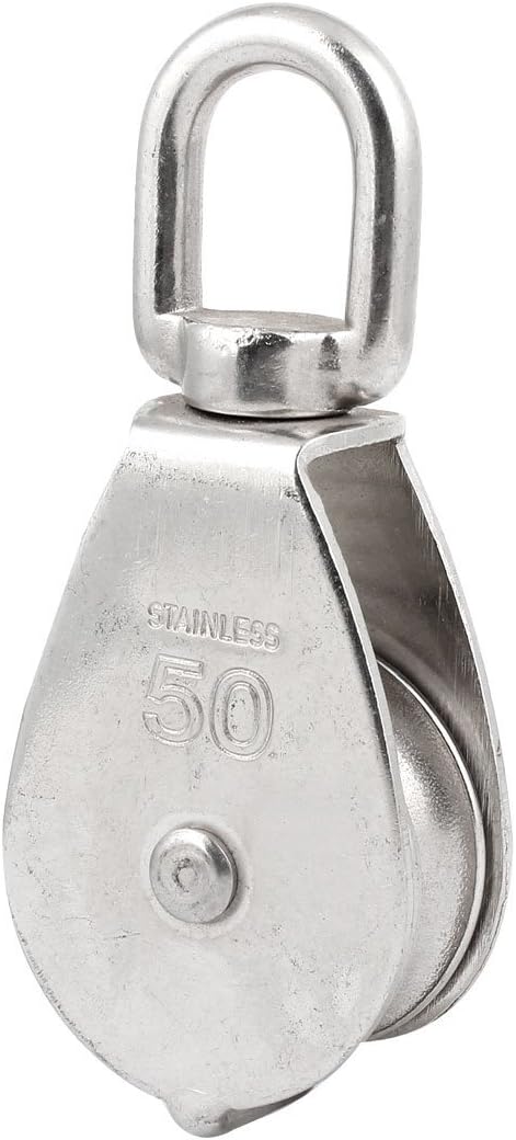 ELECTROPRIME 50mm Dia Stainless Steel Single Sheave Swivel Eye Rope Pulley