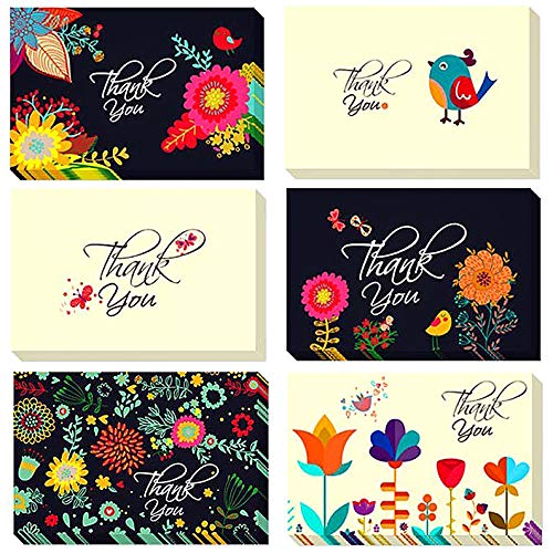 FuturePlusX Thank You Cards, 48PCS 4 x 6 Inch Floral Thank You Notes Bulk Pack Blank Inside Greeting Cards with Envelopes and Stickers for Weddings Baby Shower Parties Business