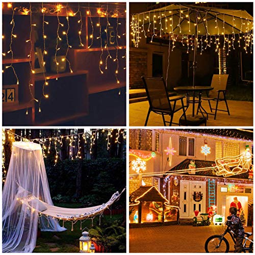 Icicle Lights, Christmas Fairy Hanging Lights 306 LED, 8 Modes Window Curtain Lights Outdoor, Falling Lights for Wedding Party Garden Home Bedroom Indoor/Outdoor Decoration (Warm White)