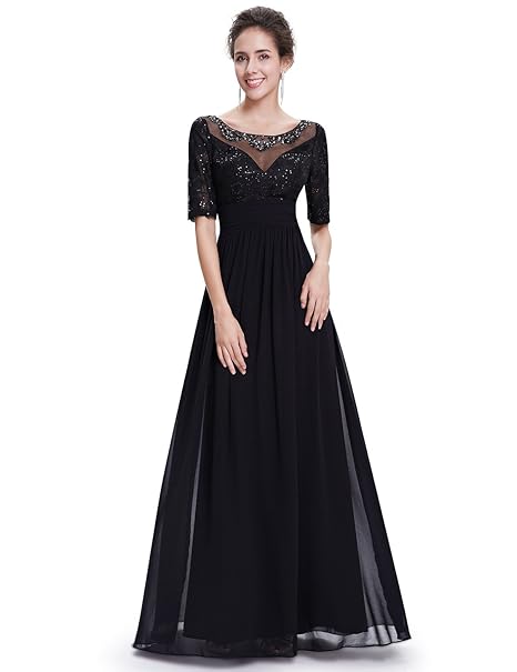 Ever Pretty Womens Elegant Sexy Sleeve Sheer Sequins Neckline Evening Dress 08655