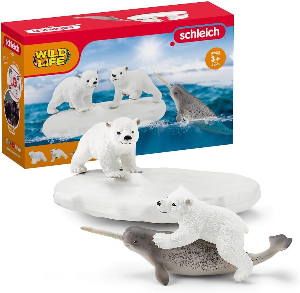 Photo 1 of Schleich Wild Life 4pc. Polar Playground with Polar Bear Cub and Narwhal Figurines - Highly Detailed Polar Playset, Durable for Education and Fun Play, Perfect for Boys and Girls, Ages 3+