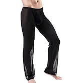 ZONBAILON Men’s Sexy Cool Sheer Pants See Thru Pajama Bottoms Male Transparent Stretchy Loose Lounge Underwear Colorful 1Pc