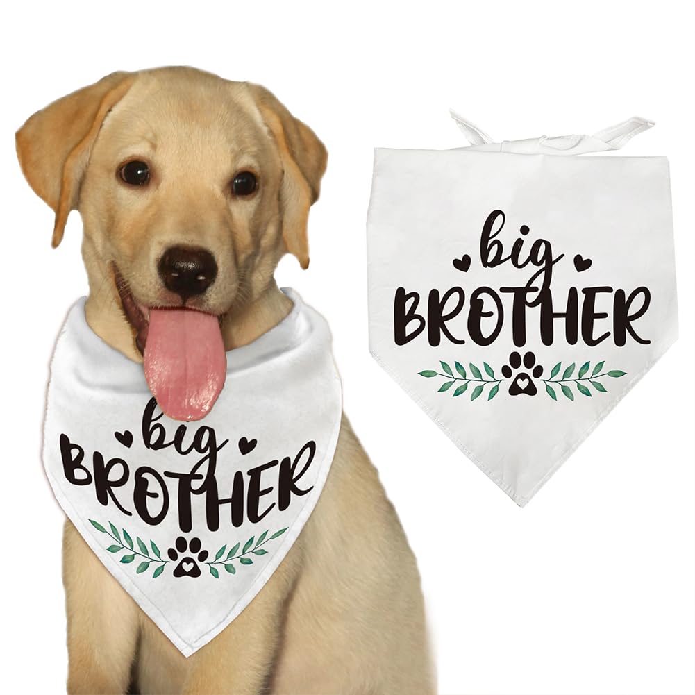 arricraft 1 Pc Pet Dog Bandana, White Polyester Triangle Pet's Bandana Big Brother Words Plant Washable Puppy Cat Scarf Bibs Accessories for Dogs Pets Lover Owner 57x40cm