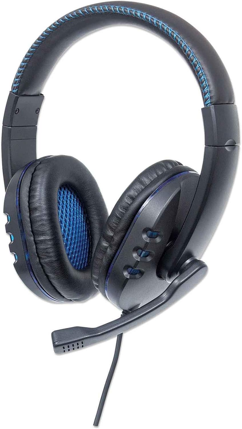 Manhattan USBA Gaming Headset with LEDs. Retractable Builtin