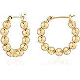 LADYGD Gold Hoop Earrings for Women 14K Gold Plated Twisted Beaded Thick Hoops Earring Hypoallergenic Simple Gold Jewelry Gifts