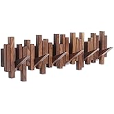 Acsigesn Wooden Coat Rack Wall Mounted Sticks Multi Rack Solid Handmade Natural Walnut Wood Artwork with 6 Flip-Down Unique Modern Hooks for Coats Bag Hat Umbrella
