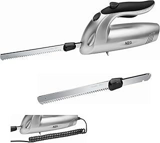 Elektromesser Fleisch Elektrisches Messer Küchenmesser Elektrisch für Tiefkühlgut (Doppelklinge Edelstahl, Wellenschliff, Brotmesser, 180 Watt, Silber)
