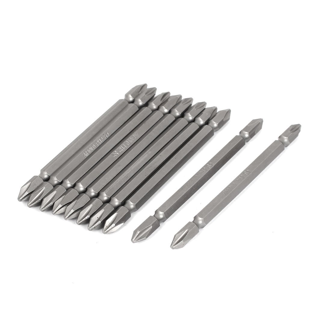 sourcingmap Double End Magnetic PH2 Phillips Screwdriver Bit 100mm Long Gray 10pcs