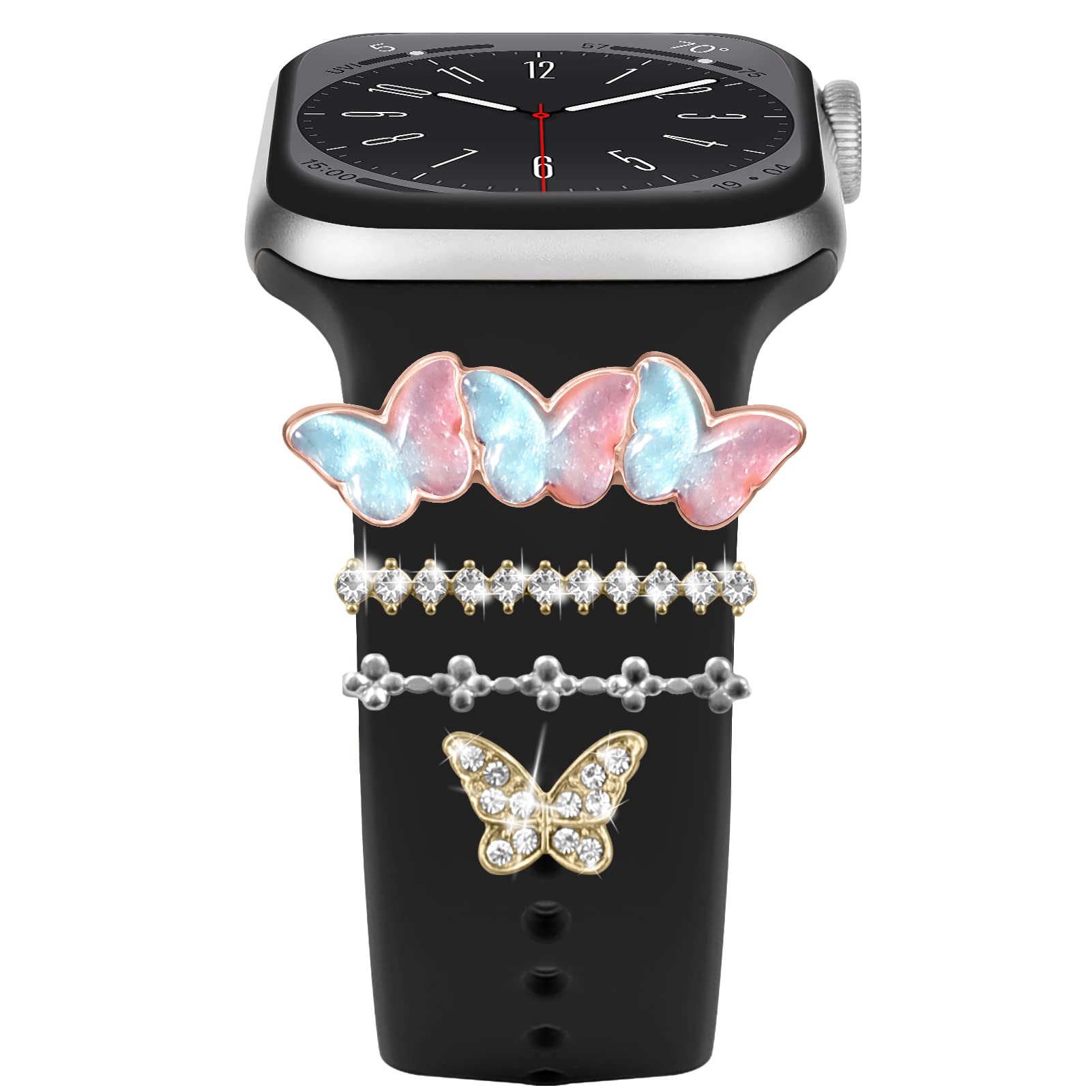 Charms for Apple Watch Straps 44mm 40mm 41mm 38mm 45mm 42mm,Shiny Decorative Ring Loops for iWatch series 8 7 6 5 4 3 Galaxy watch 5 Galaxy watch 4 Women watch Accessories