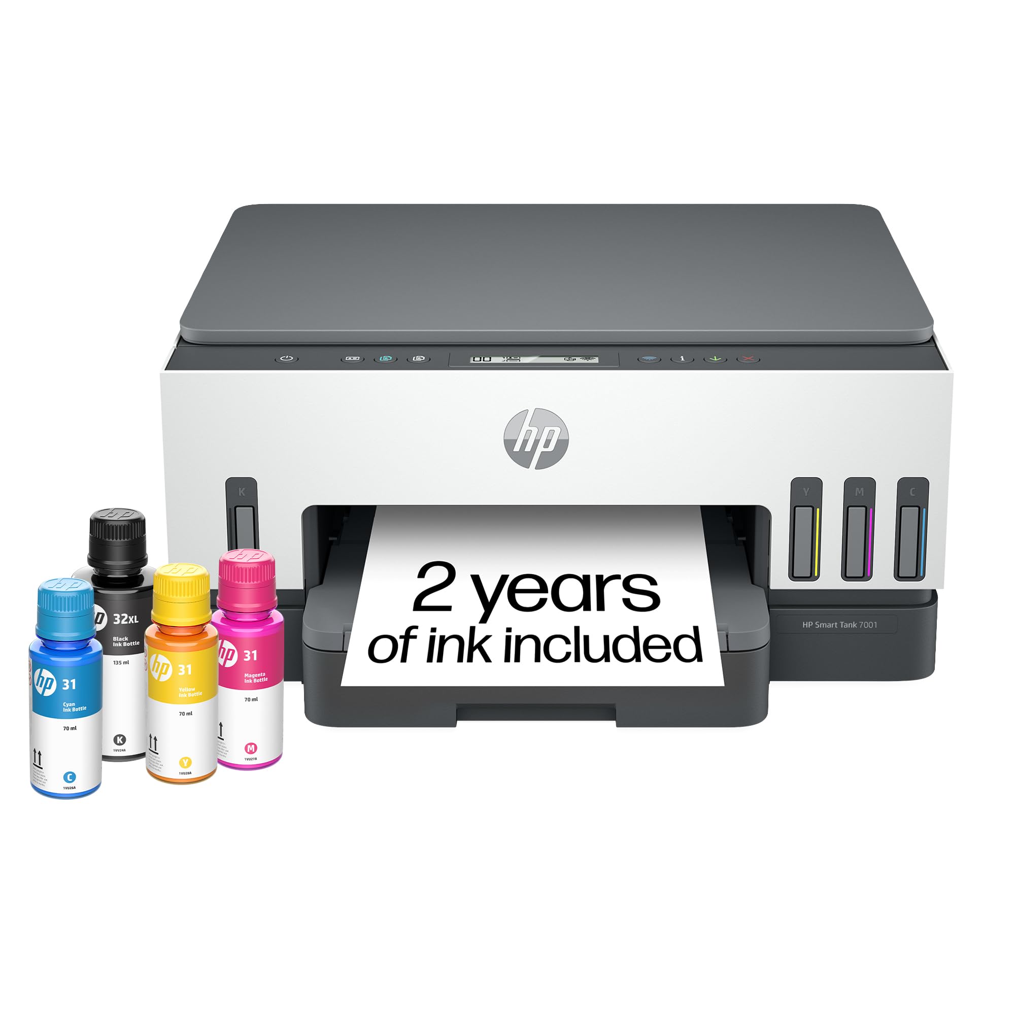 HP Smart Tank 7001 Wireless All-in-One Ink Tank Printer, Scanner, Copier with 2 Years of Ink Included, Best-for-Home Office, Cartridge-Free Refillable, AI-Enabled (28B49A)