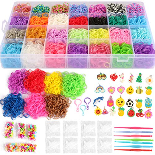 17,000+ Mega Refill Loom Set for Kids Bracelet Weaving DIY Crafting Kit with Rainbow Rubber Bands,24 Charms,175 Beads,600 Clips,3 Backpack Hooks,Organizer Case with Handle by STSTECH