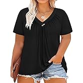 CARCOS Plus Size Tops for Women XL Short Sleeve Black Casual Loose Over Size V Neck Summer Oversize Pullover Basic T Shirts 14w 16w