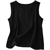 breaise Women Cotton Linen Tank Tops Loose Causal Sleeveless Summer Shirts Crew Neck Gauze Crewneck Camisole 2025