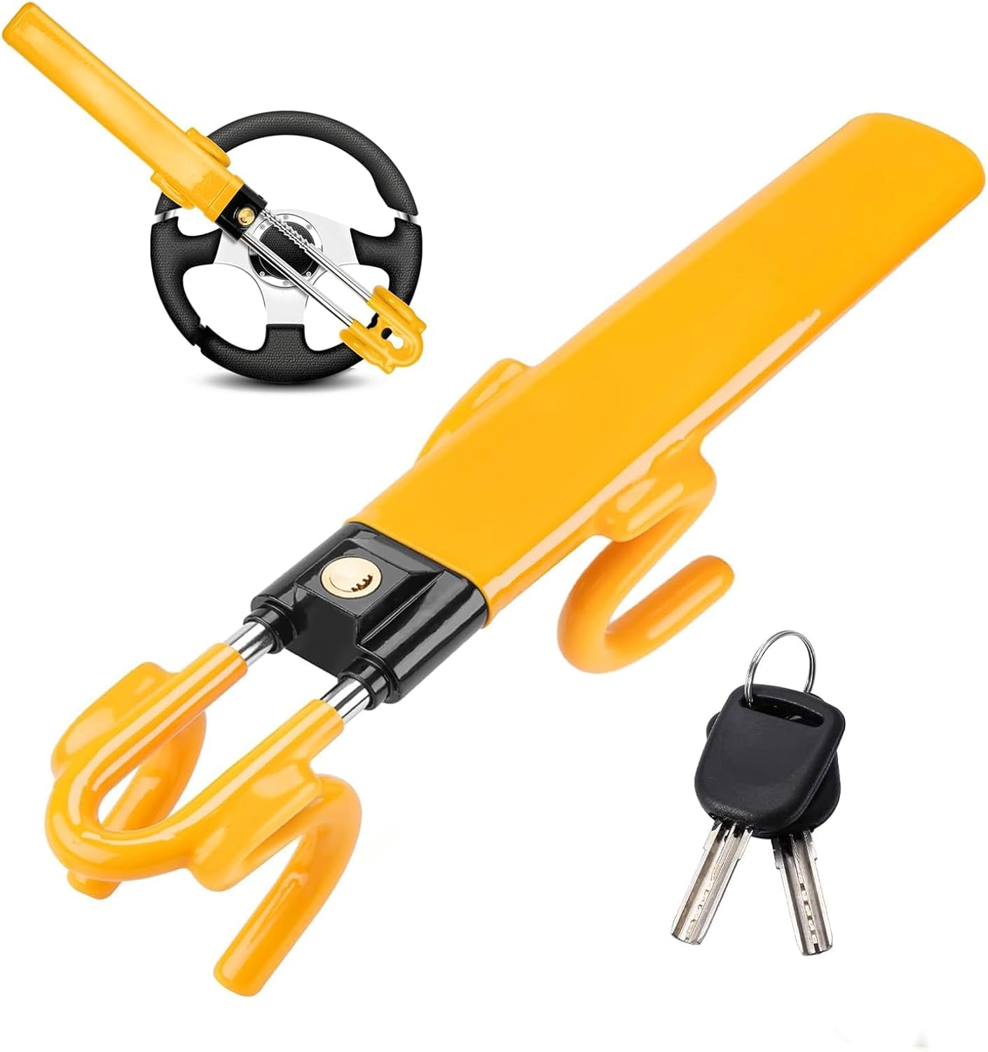 Streetwize - Steering Wheel Lock Twin Bar, Steering Lock, Car Anti-Theft Device, High Visibility, Heavy Duty, Universal Fit, Adjustable Length,2 Keys SWTBL