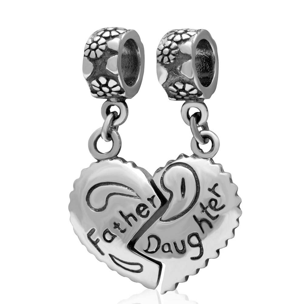 YiRong Jewelry 925 Sterling Silver Father and Daughter Heart Charm for Pandora Charm Bracelet