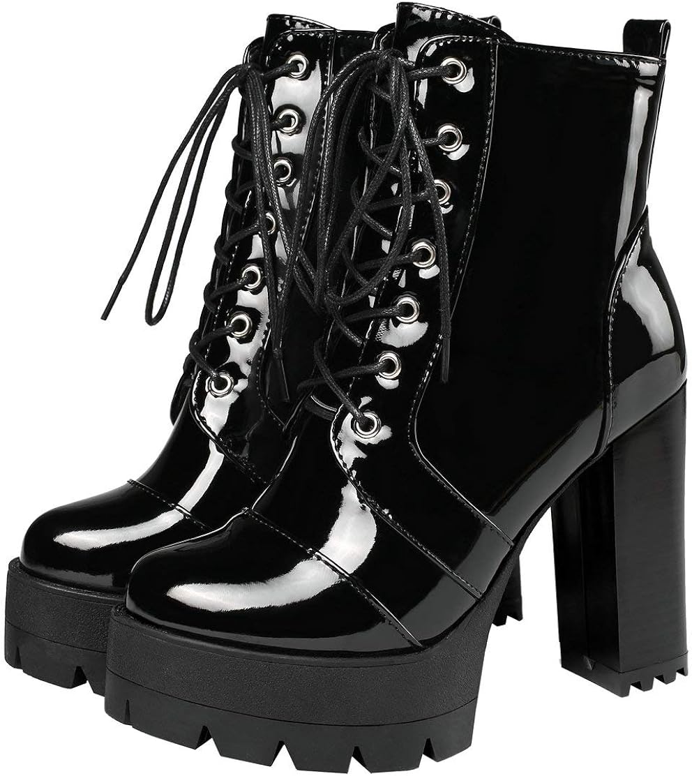 patent leather platform combat boots