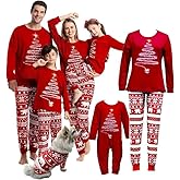 LOVESHOOT Women Red White 2025 Christmas Tree Santa Fireworks Family Christmas Pjs Matching Sets Xmas Holiday Pajamas for Adult Kids Baby Dog Family Sleepwear Home Loungewear Outfits 3XL