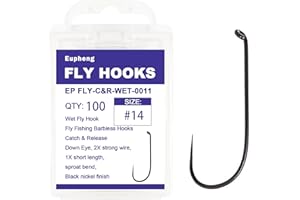 Eupheng Fly Fishing Hooks 100pc Pack Barbless Catch & Release Dry Wet Nymph Shrimp&Pupa, Streamer, Caddis, Jig, Scud Flies Fishing Hooks