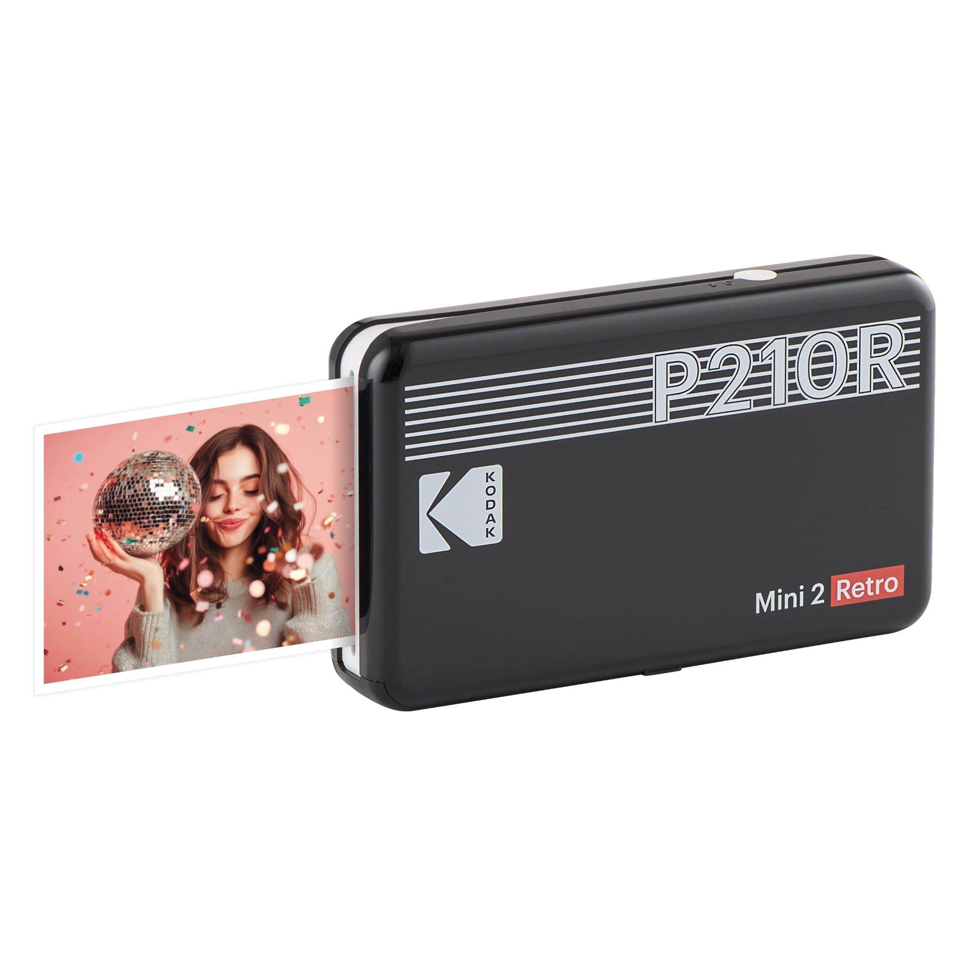KODAK Mini 2 Retro 4PASS Portable Photo Printer (2.1x3.4 inches) + Initial 8 Sheets, Black