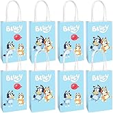 Multicolor Bluey Printed Party Favor Bags - 8.25" x 5.25" x 3", Pack of 8 Blue Kraft Treat Bags - Perfect Paper Bags for Kids Birthday, Baby Shower, Themed Party & More