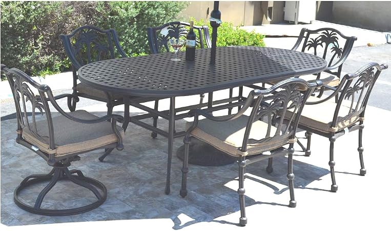 Amazon Com Sunvuepatio 7pc Outdoor Dining Set Palm Tree Chair S Swivels And Table Cast Aluminum Fruniture Garden Outdoor