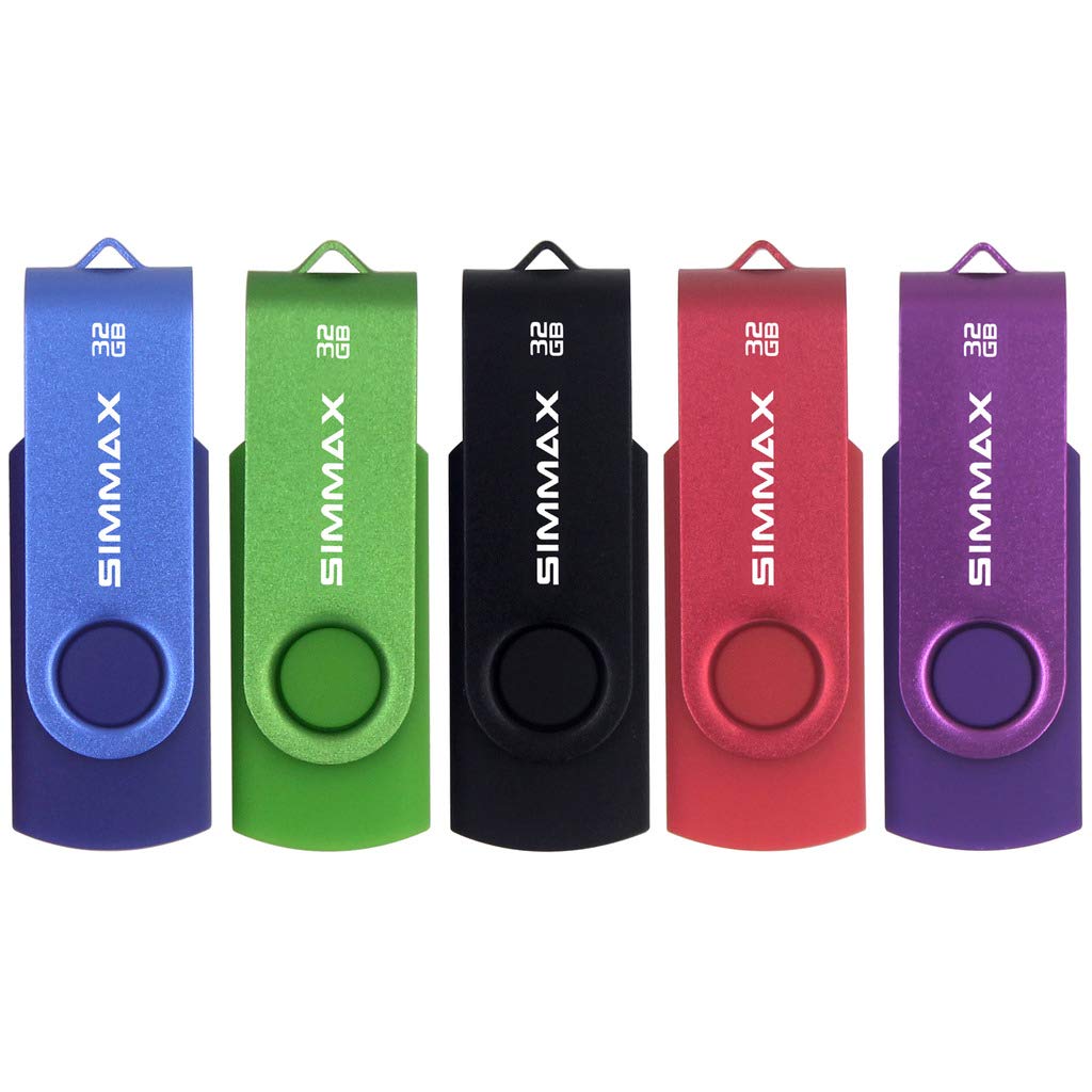 SIMMAX 32GB USB Flash Drives 5 Pack Memory Stick Swivel Design Thumb Drive USB Stick (32GB Blue Green Black Red Purple)