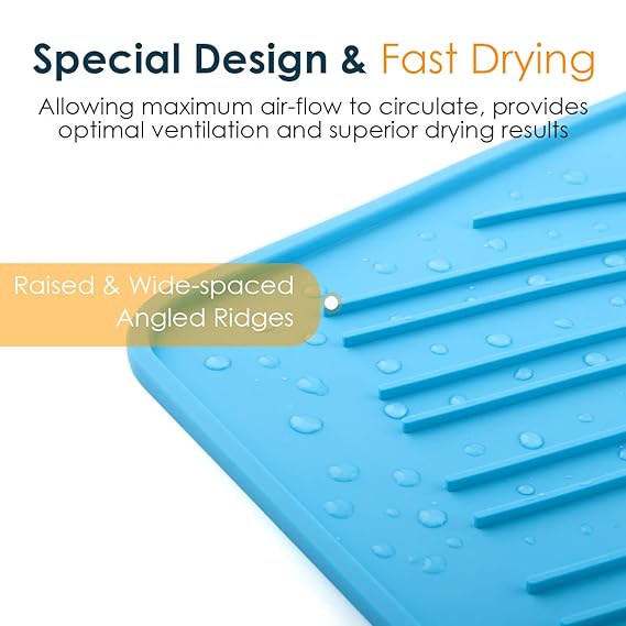 Blue Nuovoware Silicone Dish Drying Mat Easy Clean Dishwasher Safe